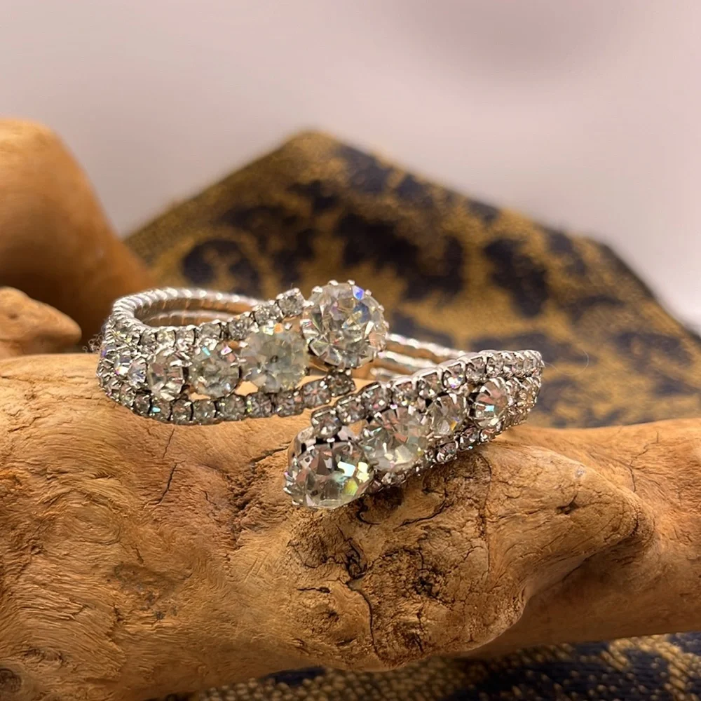 Hinged Clamp Graduated Rhinestone Vintage Bracelet Duo - Picture 4 of 8